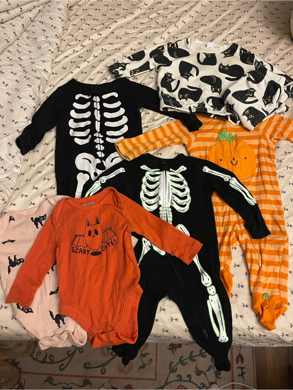 Kids Halloween One-Piece Bundle - Orange & Black Skelton & Pumpkin Styles